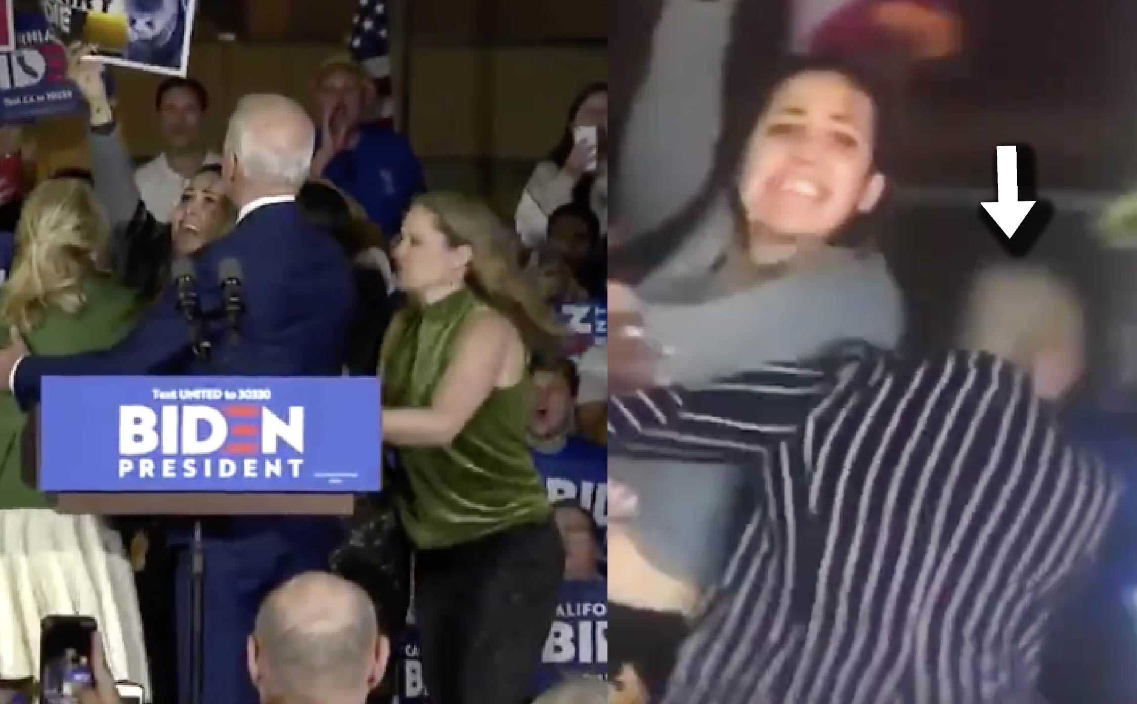 [VIDEO] Biden’s Female Campaign Manager Tackles Protesters Like an NFL Pro as Joe Ducks Behind Women
