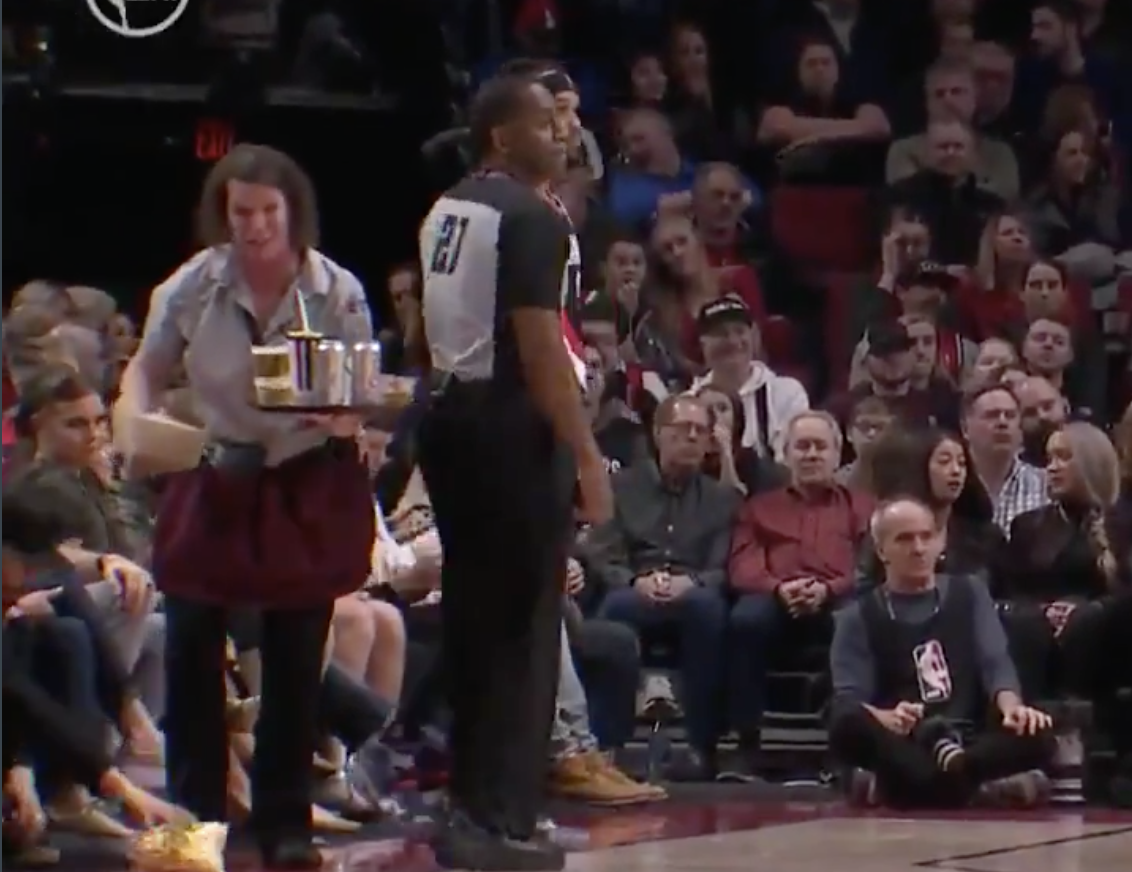 Server Spills Tray of Drinks on Court Just Months After Lebron Knocked Her Down