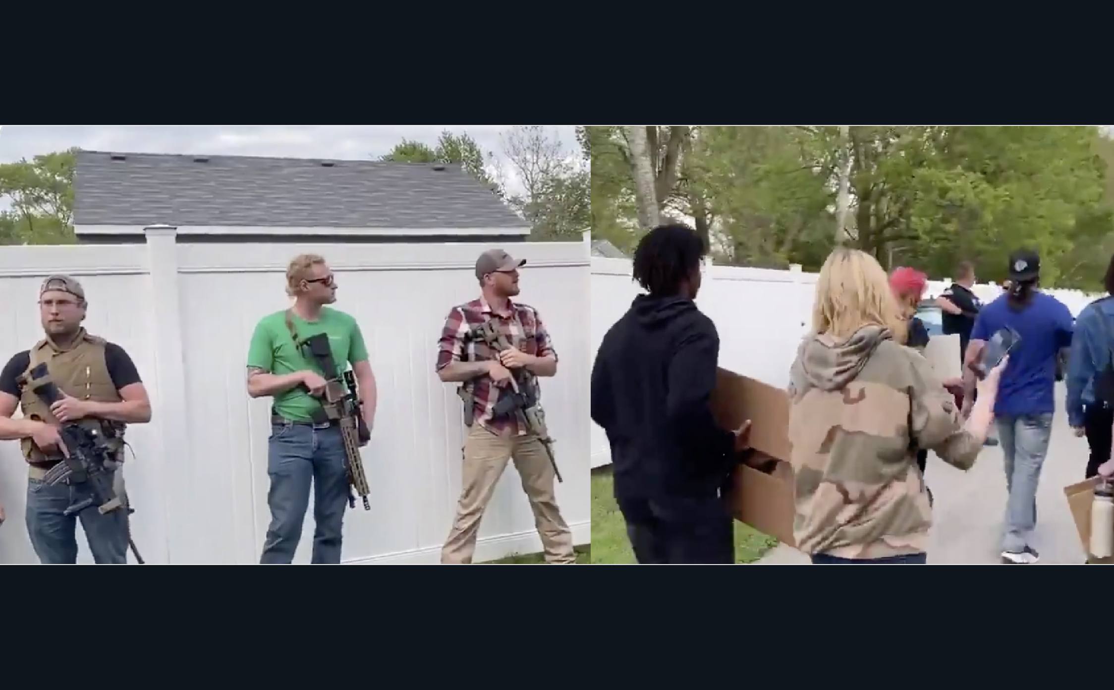 [VIDEO] Protesters Don’t Utter a Single Word as They Walk by Line of Heavily Armed Americans Guarding their Neighborhood 